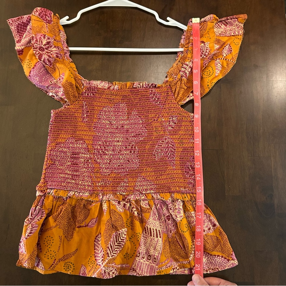 House of Harlow 1960 smocked off the shoulder boho orange pink print top Size S - Picture 10 of 13